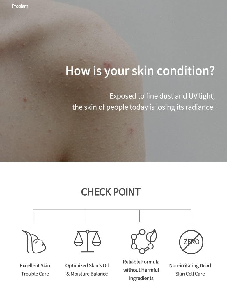 Skincare advertisement with skin condition assessment and product features.