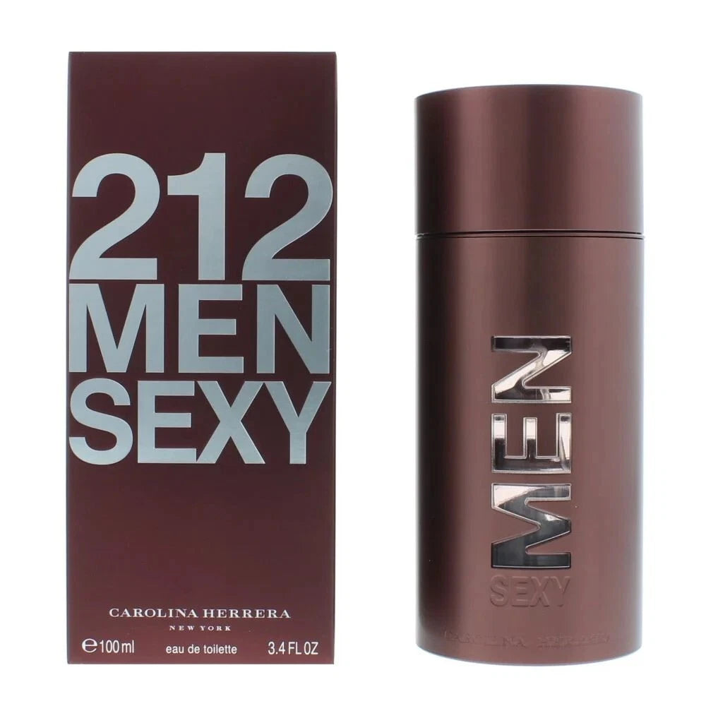 Carolina Herrera 212 Men Sexy perfume bottle and packaging on a white background